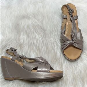 Naya Maher Gold Leather Wedge Sandals Sz. 7.5